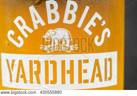 London, United Kingdom - October 3, 2020 Closeup On The  Single Malt Scotch Whisky Crabbie\'s Yardhe