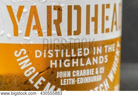 London, United Kingdom - October 3, 2020 Closeup On The  Single Malt Scotch Whisky Crabbie\'s Yardhe
