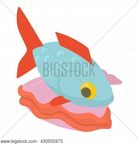 Seafood Icon Isometric Vector. Fresh Raw Fish And Oyster Shell Icon. Healthy Food Concept