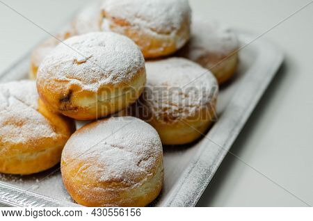 Berliner Pfannkuchen, A German Donut, Traditional Yeast Dough Deep Fried Filled With Chocolate Cream