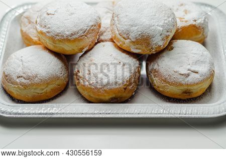 Berliner Pfannkuchen, A German Donut, Traditional Yeast Dough Deep Fried Filled With Chocolate Cream