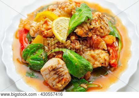 Chicken Jambalaya, Cooked Chicken Breast Pieces, In A Spiced Tomato Sauce With Chorizo, Wholegrain R