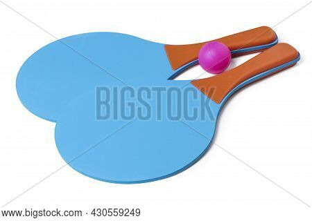 Beach Tennis Rackets And Ball Isolated On White