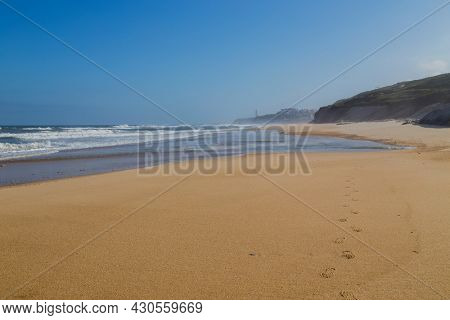 Beautiful empty beach near Sao Martinho do Porto, Portugal