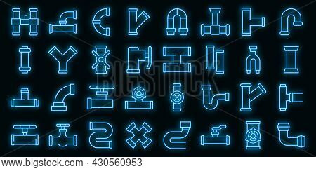 Pipe Icons Set. Outline Set Of Pipe Vector Icons Neon Color On Black