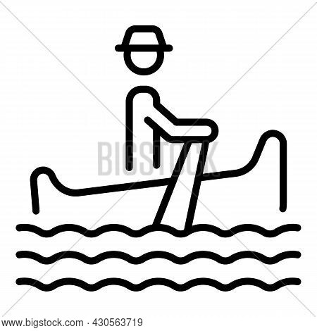 Venezia Gondolier Icon Outline Vector. Venice Gondola. Boat Man