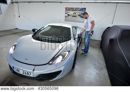 Nurburg, Germany - August 20, 2015. Garage Of Racing Rental Training Sports Cars. Road To Race Track