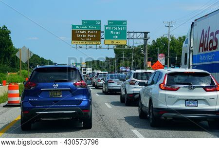Anne Arundel County, Maryland, U.s.a - August 15, 2021 - The Heavy Traffic On Route 301 Near Sandy P
