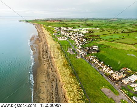 Aerial View Of Allonby Village Beach In Allerdale District In Cumbria, Uk