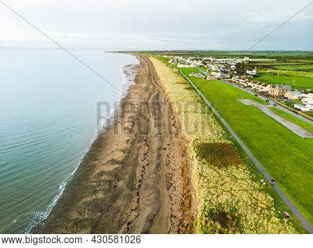 Aerial View Of Allonby Village Beach In Allerdale District In Cumbria, Uk