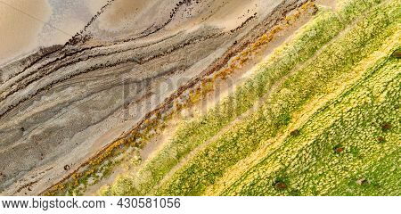 Aerial View Of Allonby Village Beach In Allerdale District In Cumbria, Uk