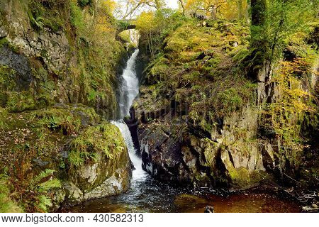 Famous Aira Force Waterfall On Aira Beck Stream, Located In The Lake District, Cumbria, Uk.