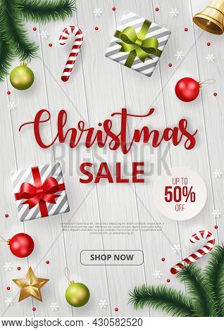 Chrisrmas Sale Poster Template With Christmas Element. Vector Illustration