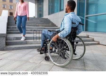 Black Disabled Guy Suffering From Lack Of Wheelchair Friendly Facilities, Cannot Enter Building With