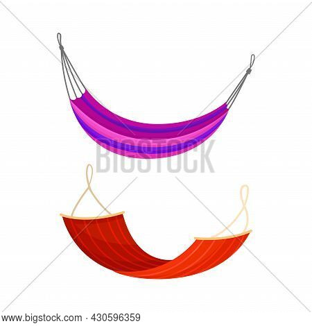 Hanging Hammocks Set. Fabric Rope Swing For Summer Outdoor Recreation Vector Illustration