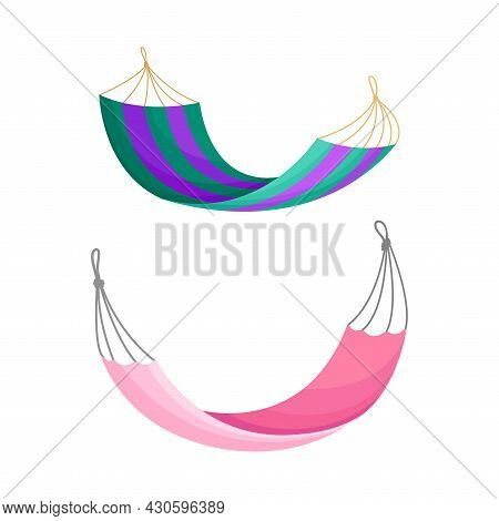 Hanging Textile Hammocks Set. Rope Swing For Summer Outdoor Recreation Vector Illustration