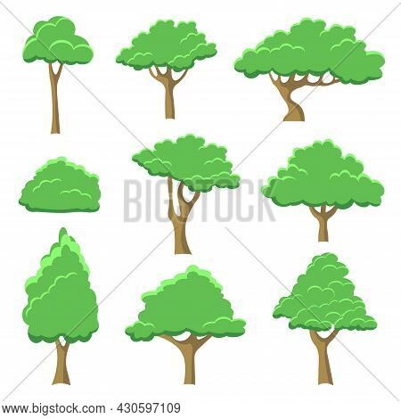 Vector Green Trees Set Cartoon Flat Design Elements