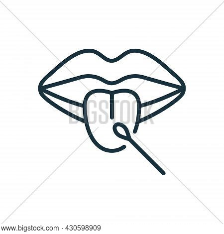 Laboratory Research Of Mouth Saliva Swab Line Icon. Dna Test For Paternity Linear Pictogram. Coronav