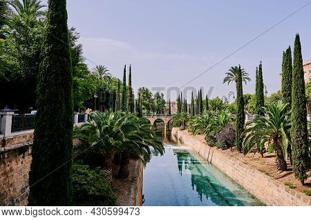 Canal Torrent De Sa Riera In The Street Paseo De Mallorca In The Center Of Palma De Mallorca, Balear