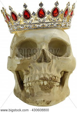 Skull Wearing A Jeweled Crown At A Tilted Angle On His Head