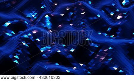 Stylish Dark Abstract Low Poly Background. Abstract Waves On Glossy Metallic Surface. Simple Minimal