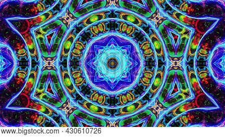 Stylish 3d Abstract Bg With Wavy Structure. Liquid Symmetrical Iridescent Pattern Like Kaleidoscope 