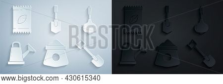 Set Bag Of Flour, Onion, Watering Can, Shovel, And A Pack Full Seeds Specific Plant Icon. Vector