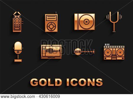 Set Sound Or Audio Recorder On Laptop, Musical Tuning Fork, Dj Remote Playing And Mixing Music, Banj
