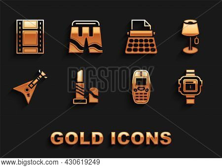 Set Lipstick, Floor Lamp, Wrist Watch, Old Mobile Phone, Electric Bass Guitar, Retro Typewriter, Pla