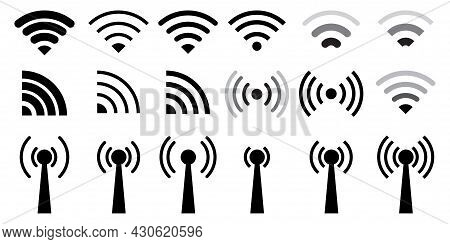 Antenna Wifi Network. Contact Icon Set. Phone Icon Vector. Internet Broadcast. Vector Illustration. 