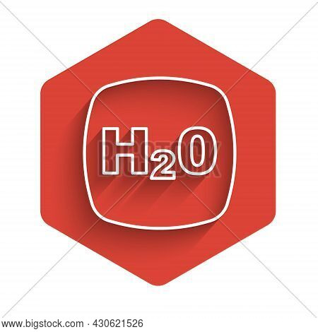 White Line Chemical Formula For Water Drops H2o Shaped Icon Isolated With Long Shadow Background. Re