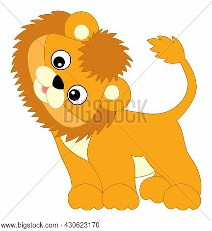 Cute Happy Baby Lion Standing. Vector Baby Lion. Lion Cub Vector Illustration