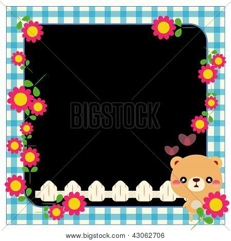 Dessin animé ours et fleurs