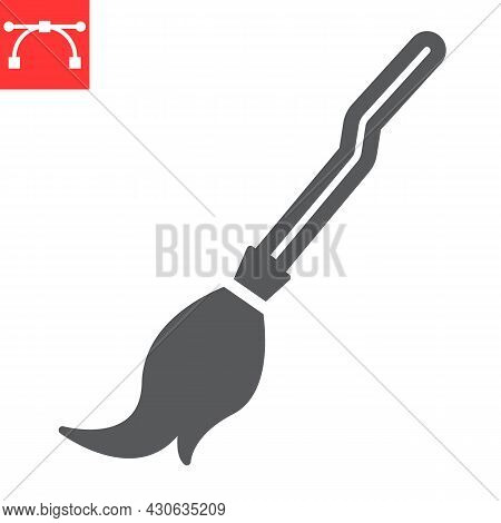 Witch Broom Glyph Icon, Holiday And Halloween, Broom Vector Icon, Vector Graphics, Editable Stroke S