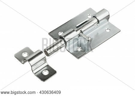 Stainless Steel Door Latch Isolated On White Background. Bolt Latch. Door Lock. Slide Bolt.