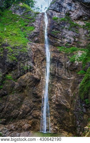 Famous 80 M High Nixenfall Waterfall In Austria Alp Near City Weissenbach
