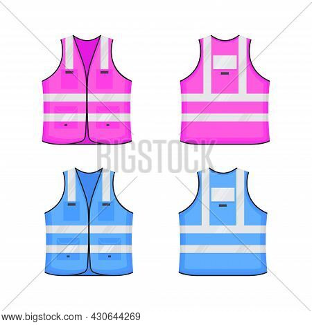 Safety Reflective Vest Icon Sign Flat Style Design Vector Illustration Set. Orange And Green Fluores