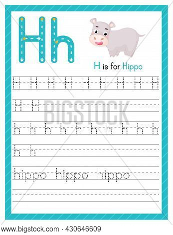 Trace Letter H Uppercase And Lowercase. Alphabet Tracing Practice Preschool Worksheet For Kids Learn