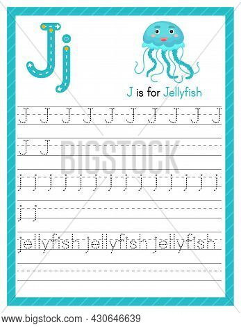 Trace Letter J Uppercase And Lowercase. Alphabet Tracing Practice Preschool Worksheet For Kids Learn