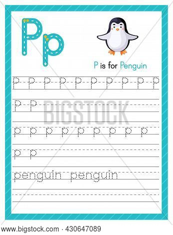 Trace Letter P Uppercase And Lowercase. Alphabet Tracing Practice Preschool Worksheet For Kids Learn