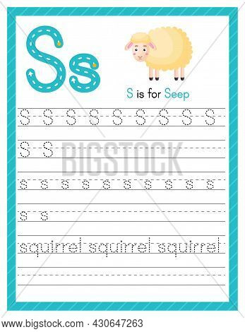 Trace Letter S Uppercase And Lowercase. Alphabet Tracing Practice Preschool Worksheet For Kids Learn