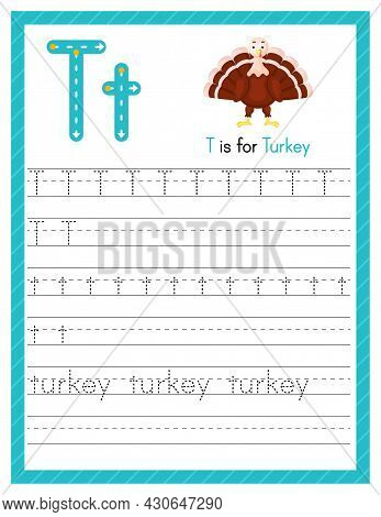 Trace Letter T Uppercase And Lowercase. Alphabet Tracing Practice Preschool Worksheet For Kids Learn