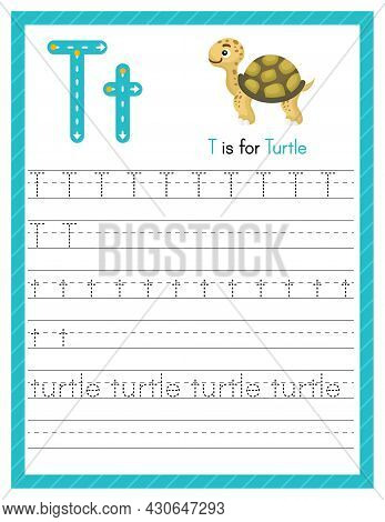 Trace Letter T Uppercase And Lowercase. Alphabet Tracing Practice Preschool Worksheet For Kids Learn