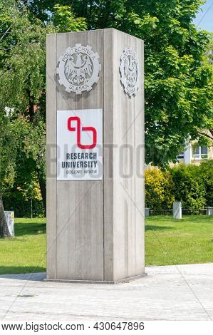 Gliwice, Poland - June 4, 2021: Emblem Of Research University Excellence Initiative Of Silesian Univ