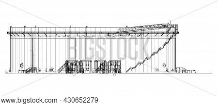 Large Oil Tank With Floating Roof. Vector Rendering Of 3d. Wire-frame Style. The Layers Of Visible A