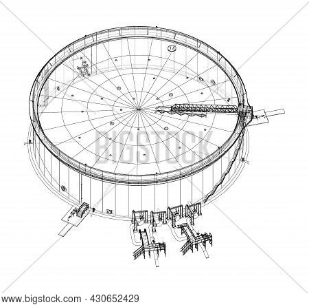 Large Oil Tank With Floating Roof. Vector Rendering Of 3d. Wire-frame Style. The Layers Of Visible A
