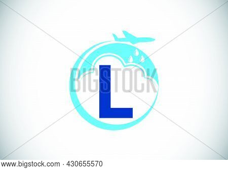 Initial L Monogram Alphabet With An Airplane And Cloud. Artificial Rainmaking. Cloud Seeding Logo. M