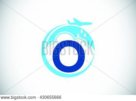 Initial O Monogram Alphabet With An Airplane And Cloud. Artificial Rainmaking. Cloud Seeding Logo. M