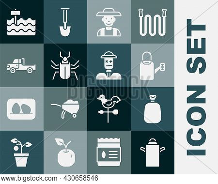 Set Can Container For Milk, Full Sack, Watering Can, Farmer The Hat, Insect Fly, Pickup Truck, Garde