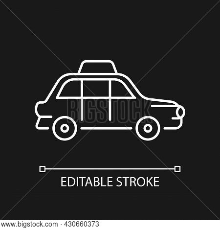 London Cab White Linear Icon For Dark Theme. Hackney Carriage. Public Transportation. Black Cab. Thi